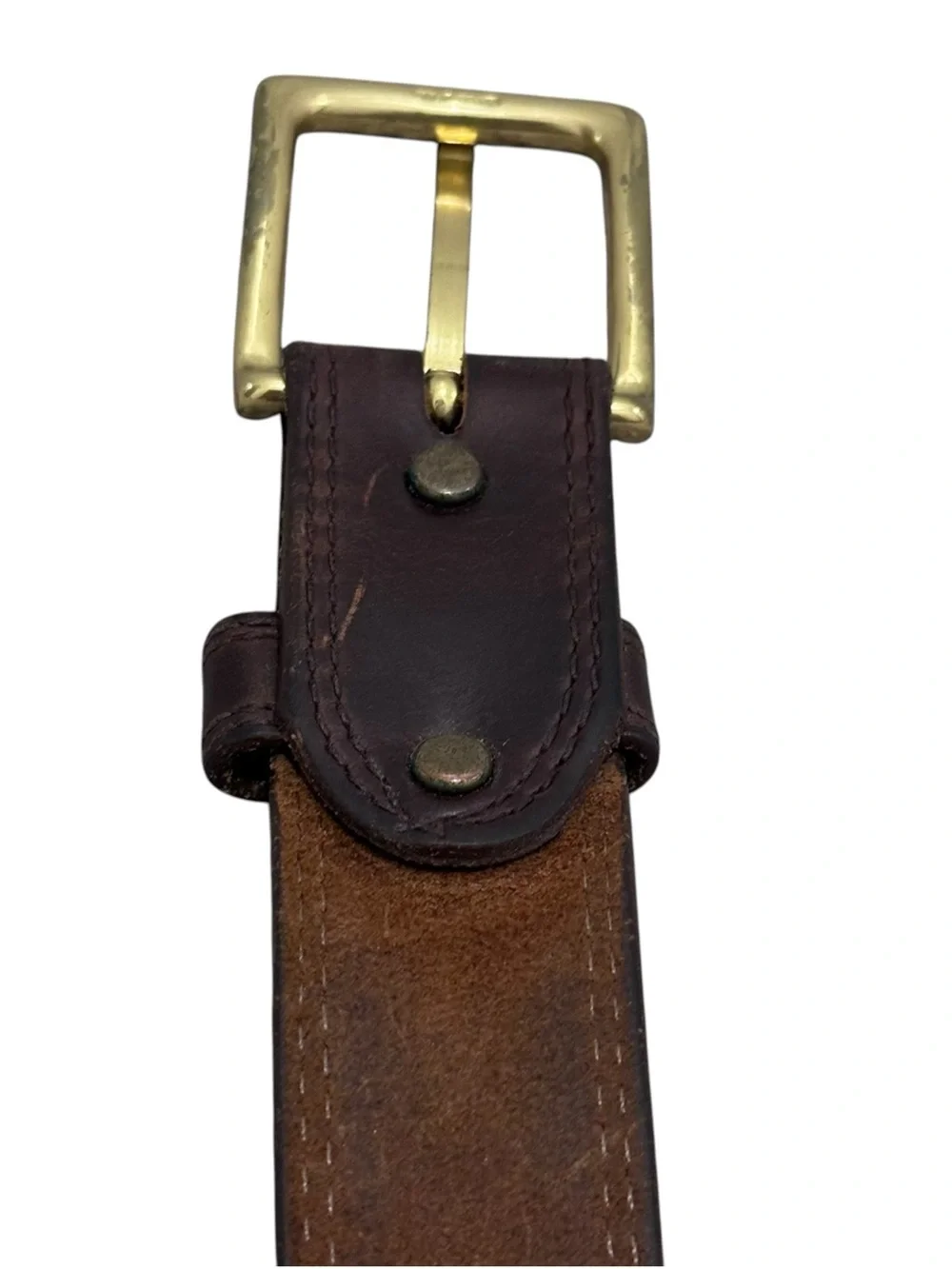 Red Wing Brown Leather Belt Size 44 Solid Brass